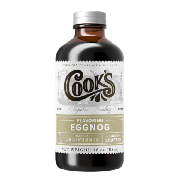 Bottle of Cook's Eggnog flavoring on a white background. The Spice & Tea Shoppe