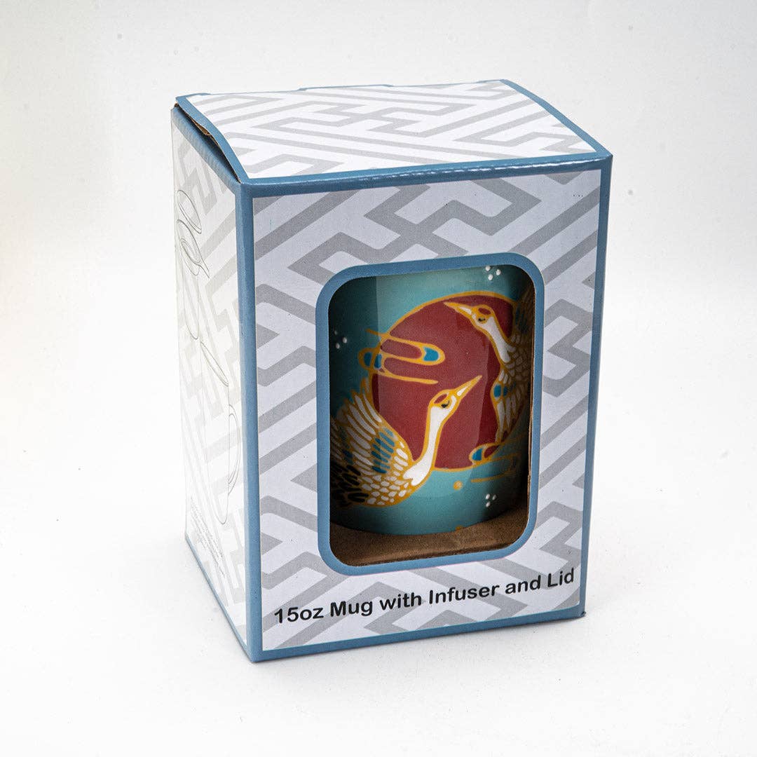 Teal Japanese Crane Mug with Infuser
