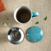 Teal Japanese Crane Mug with Infuser