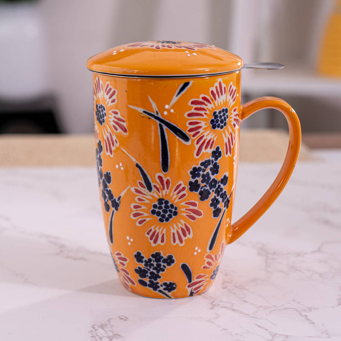 Yellow Flower Mug with Infuser