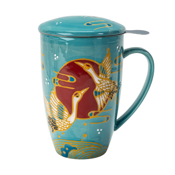 Teal Japanese Crane Mug with Infuser