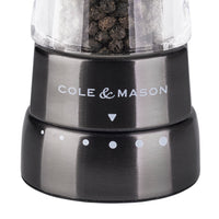 Close-up of the Cole & Mason Derwent mill base showing the adjustable grind settings.
