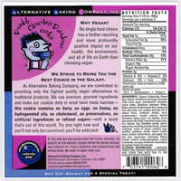 Back of a Double Chocolate Decadence cookie package with branding and nutritional information.