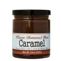 Jar of Haute Buttered Rum Caramel sauce on a white background. The Spice & Tea Shoppe