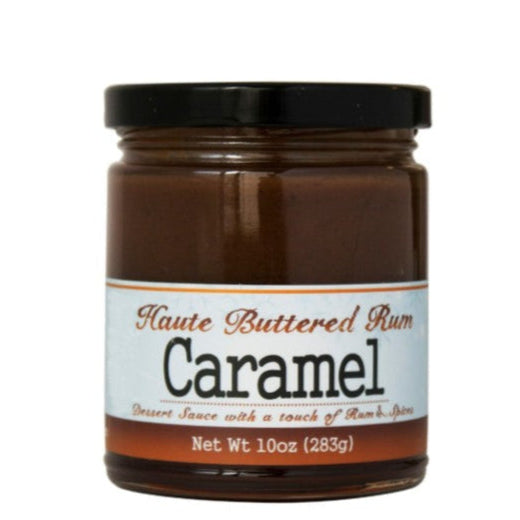 Jar of Haute Buttered Rum Caramel sauce on a white background. The Spice & Tea Shoppe