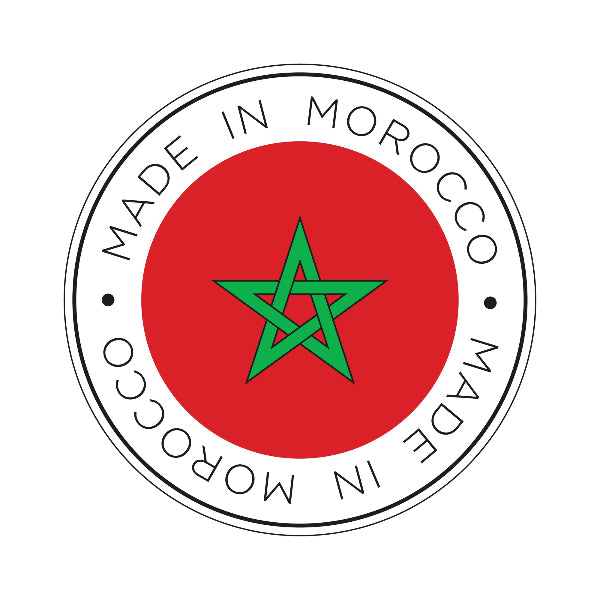 Logo with a green star on a red circle and 'Made in Morocco' text.