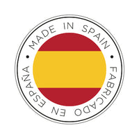Circular badge with Spanish flag design and 'Made in Spain' text on a white background