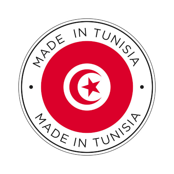 Made in Tunisia stamp with flag.
