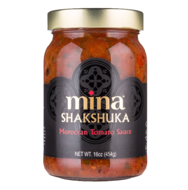 Jar of Mina Shakshuka Moroccan Tomato Sauce on a white background. The Spice & Tea Shoppe