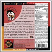 Back of a cookie package from Alternative Baking Company with nutritional facts and ingredients listed.
