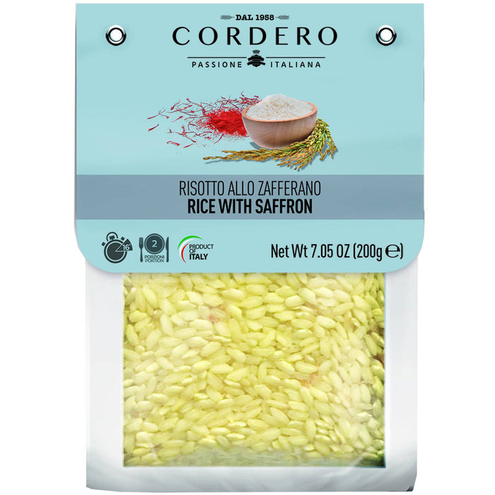 Cordero risotto with saffron packaging on a white background. The Spice & Tea Shoppe