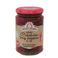 A jar of Delille brand Calabrian Long Peppers in Oil. The Spice & Tea Shoppe