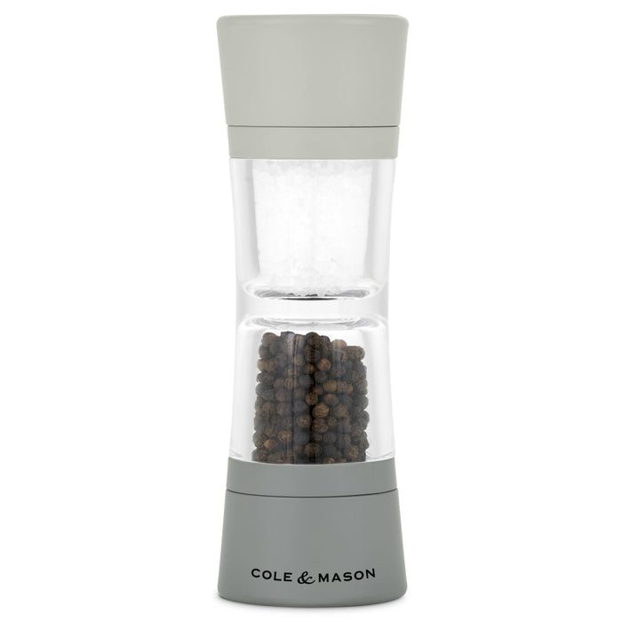 A Cole & Mason Lincoln Duo salt and pepper mill standing vertically on a on a white background