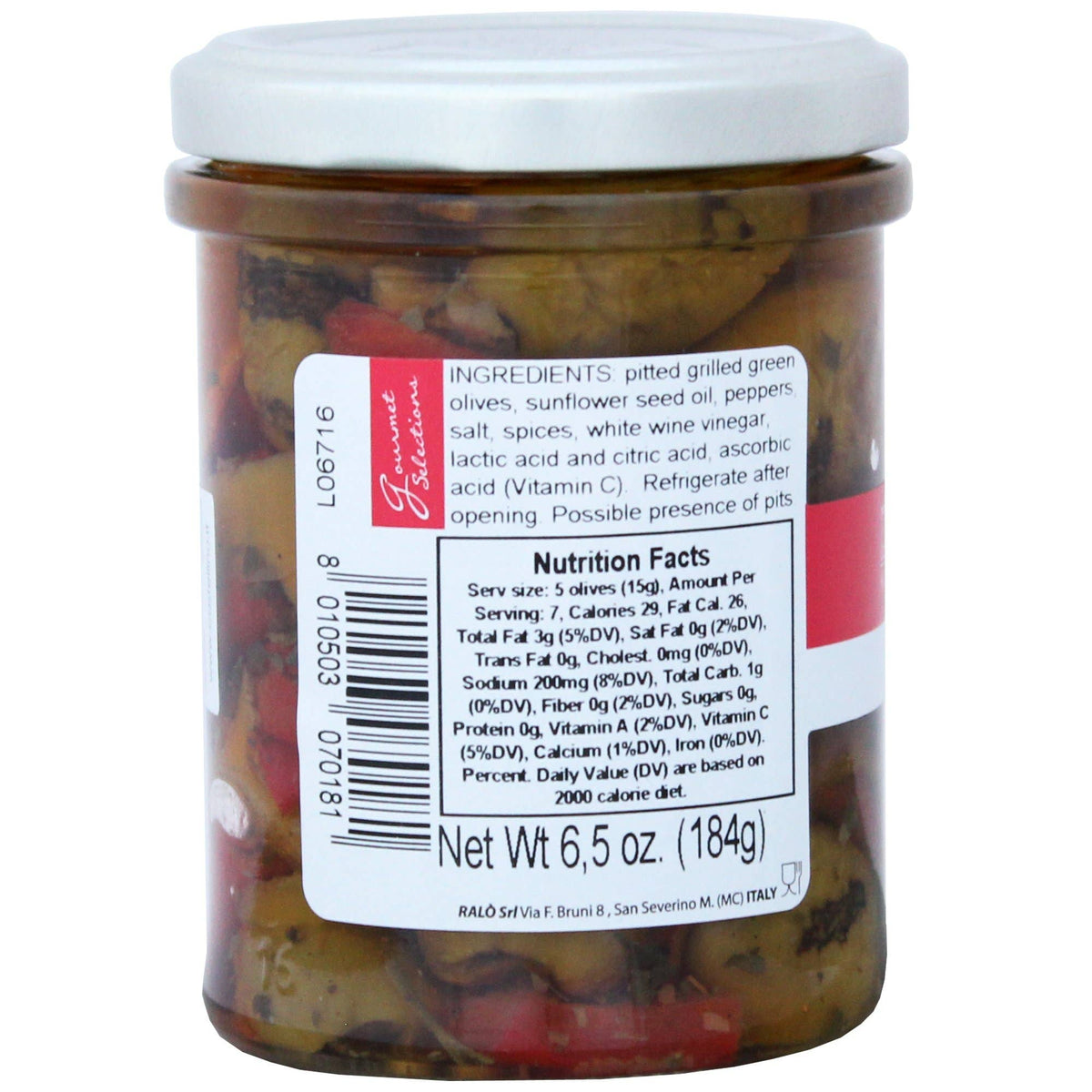A jar of Castellino Grilled Olives, with the brand name and product ingredients visible on the label. The Spice & Tea Shoppe