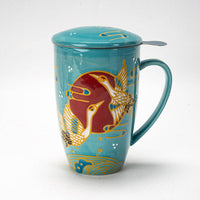 Teal Japanese Crane Mug with Infuser