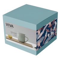 VIVA tea packaging box with a mug and tray on a light gray background