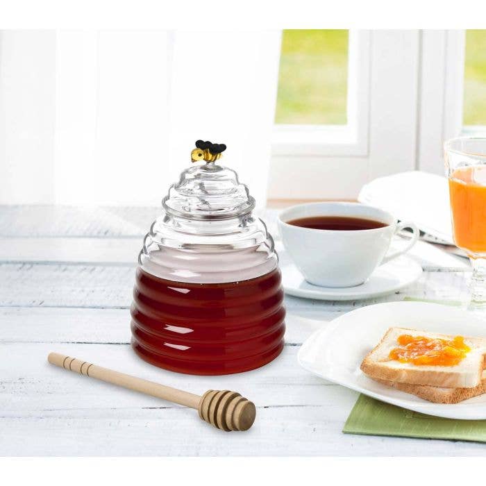 Glass Honey Jar with Lid and Honey Dipper