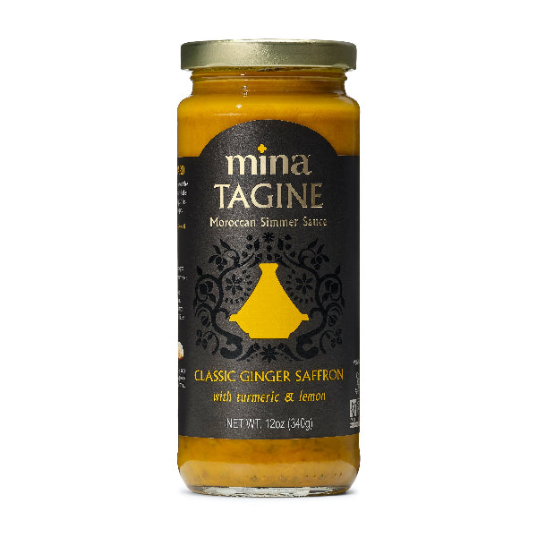 Jar of Mina Tagine Moroccan Simmer Sauce on a white background. The Spice & Tea Shoppe