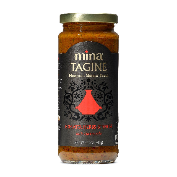 Jar of Mina Tagine Moroccan Simmer Sauce on a white background. The spice & Tea Shoppe