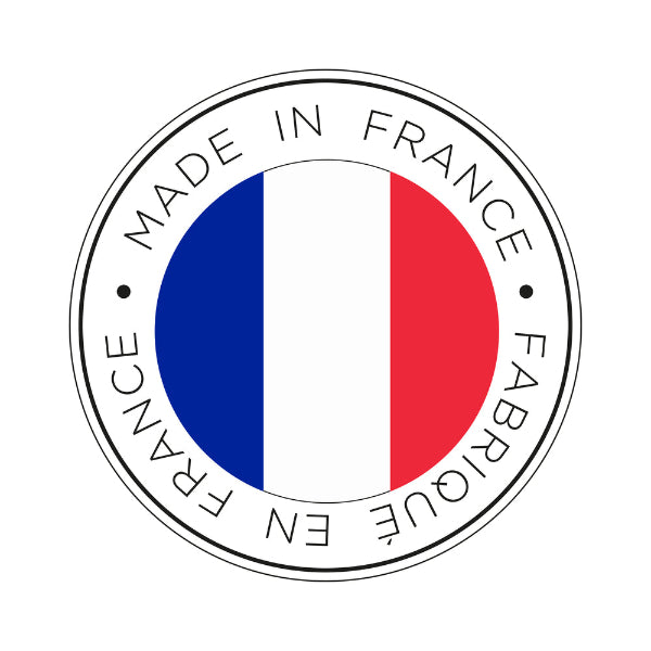 Round badge with French flag design and 'Made in France' text.